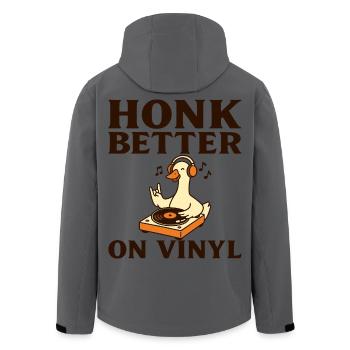 Goose DJ Humor Vinyl Collector - Men’s Recycled Softshell Jacket by Stanley/Stella - anthracite - Back - AI Model Male 185 light (185cm)