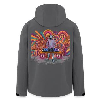Futuristischer DJ im psychedelischen Hintergrund - Recycelte Männer Softshell-Jacke von Stanley/Stella - Anthrazit - Hinten - AI Model Male 185 light (185cm)