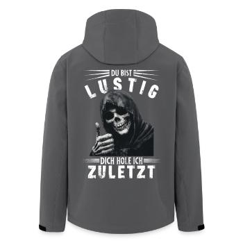 Spruch Du bist lustig Sensenmann Totenkopf Motiv - Recycelte Männer Softshell-Jacke von Stanley/Stella - Anthrazit - Hinten - AI Model Male 185 light (185cm)