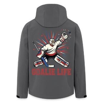 Humor Hockey Player Goalie Hockey - Men’s Recycled Softshell Jacket by Stanley/Stella - anthracite - Back - AI Model Male 185 light (185cm)