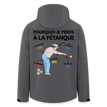 Pourquoi Je Perds À La Pétanque Humour Statistique - Veste softshell homme en polyester recyclé Stanley/Stella - charbon - Dos - AI Model Male 185 light (185cm)