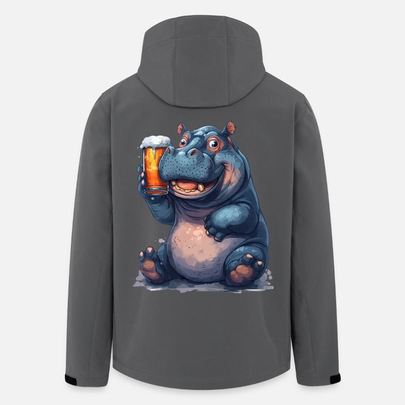 Nilpferd mit Bierglas Cartoon-Print - Recycelte Männer Softshell-Jacke von Stanley/Stella - Anthrazit
