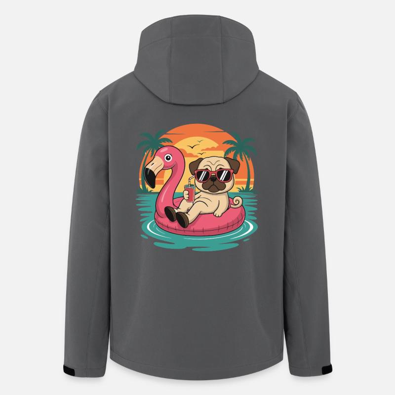 Lustiger Mops tropischer Sommerflamingo-Float - Recycelte Männer Softshell-Jacke von Stanley/Stella - Anthrazit