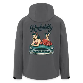 Rockabilly Vintage Car Pin Up Retro Gift - Men’s Recycled Softshell Jacket by Stanley/Stella - anthracite - Back - AI Model Male 185 light (185cm)