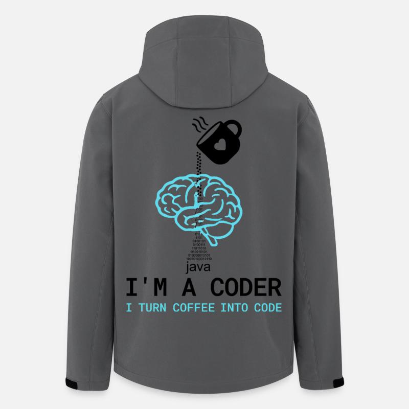 Coder T-Shirt: Coffee into Code – Nerdy Programmie - Men’s Recycled Softshell Jacket by Stanley/Stella - anthracite