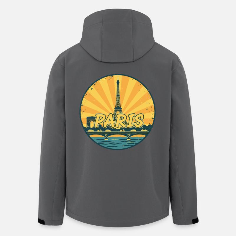 Paris City Skyline Eiffelturm Retro Sonnenuntergangsabzeichen - Recycelte Männer Softshell-Jacke von Stanley/Stella - Anthrazit