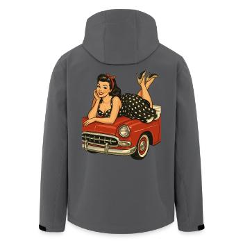 Rockabilly Pin-Up auf Oldtimer im Retro-Stil - Recycelte Männer Softshell-Jacke von Stanley/Stella - Anthrazit - Hinten - AI Model Male 185 light (185cm)