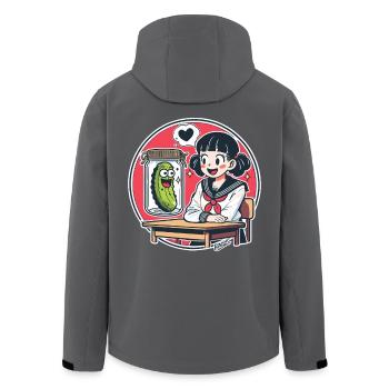 Kawaii Pickle in a Jar and schoolgirl at School - Men’s Recycled Softshell Jacket by Stanley/Stella - anthracite - Back - AI Model Male 185 light (185cm)