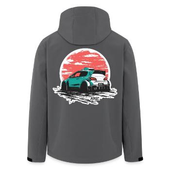 Teal Rally Car Sunset Sketch - Men’s Recycled Softshell Jacket by Stanley/Stella - anthracite - Back - AI Model Male 185 light (185cm)