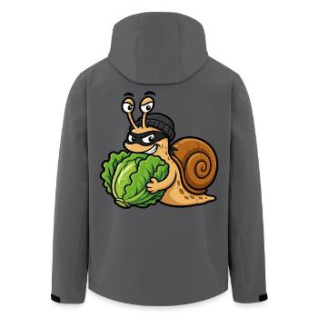 Humorous salad stealing snail - Men’s Recycled Softshell Jacket by Stanley/Stella - anthracite - Back - AI Model Male 185 light (185cm)