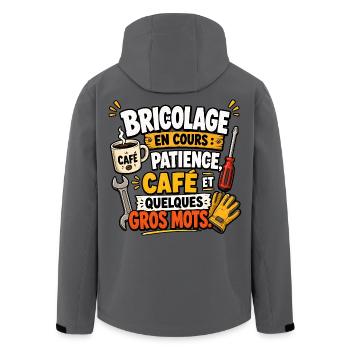 Bricolage en cours Café et Gros Mots - Veste softshell homme en polyester recyclé Stanley/Stella - charbon - Dos - AI Model Male 185 light (185cm)