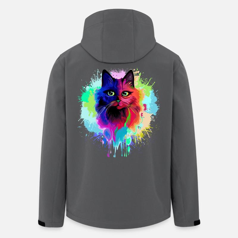 Cat Psychedelic Trippy Paint Splats - Men’s Recycled Softshell Jacket by Stanley/Stella - anthracite