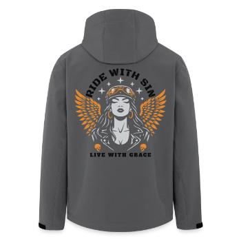 RIDE with SIN LIVE with GRACE - Men’s Recycled Softshell Jacket by Stanley/Stella - anthracite - Back - AI Model Male 185 light (185cm)