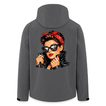 Cool pin-up girl in leather jacket & sunglasses - Men’s Recycled Softshell Jacket by Stanley/Stella - anthracite - Back - AI Model Male 185 light (185cm)