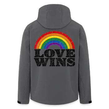 Love Wins Rainbow CSD Vintage Saying - Men’s Recycled Softshell Jacket by Stanley/Stella - anthracite - Back - AI Model Male 185 light (185cm)