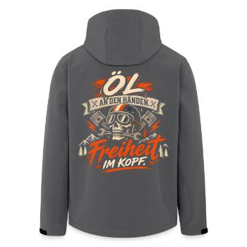 Öl an den Händen – Freiheit im Kopf - Recycelte Männer Softshell-Jacke von Stanley/Stella - Anthrazit - Hinten - AI Model Male 185 light (185cm)