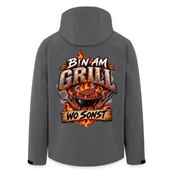 Bin am Grill – Wo sonst? BBQ Grillmeister Spruch - Recycelte Männer Softshell-Jacke von Stanley/Stella - Anthrazit - Hinten - AI Model Male 185 light (185cm)