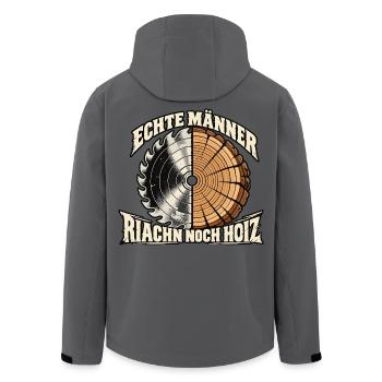 echte Männer riachn noch Hoiz - riechen nach Holz - Recycelte Männer Softshell-Jacke von Stanley/Stella - Anthrazit - Hinten - AI Model Male 185 light (185cm)