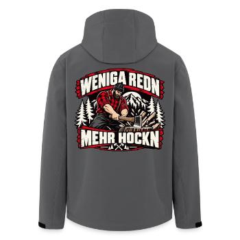 Weniga redn - mehr hockn - cooles Holzfäller Motiv - Recycelte Männer Softshell-Jacke von Stanley/Stella - Anthrazit - Hinten - AI Model Male 185 light (185cm)