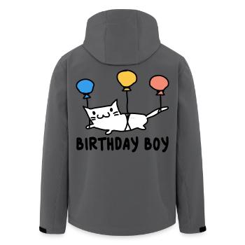 Runder Geburtstag Geschenk Katze mit Ballons - Recycelte Männer Softshell-Jacke von Stanley/Stella - Anthrazit - Hinten - AI Model Male 185 light (185cm)
