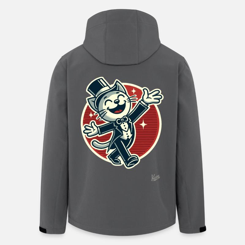 Chat drôle élégant en queue de pie avec chapeau haut de forme - Veste softshell homme en polyester recyclé Stanley/Stella - charbon
