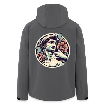 David mit Daumen hoch in Florenz mit Blumen - Recycelte Männer Softshell-Jacke von Stanley/Stella - Anthrazit - Hinten - AI Model Male 185 light (185cm)