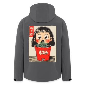 Cartoon Mädchen hinter einem Blumentopf - Recycelte Männer Softshell-Jacke von Stanley/Stella - Anthrazit - Hinten - AI Model Male 185 light (185cm)