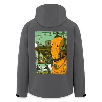 Cartoon einer Sci-Fi-Dystopie mit Roboter - Recycelte Männer Softshell-Jacke von Stanley/Stella - Anthrazit - Hinten - AI Model Male 185 light (185cm)