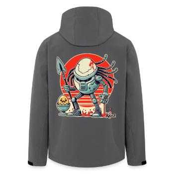 Alien-Kreatur: Verteidiger des Frühstücks- Ei - Recycelte Männer Softshell-Jacke von Stanley/Stella - Anthrazit - Hinten - AI Model Male 185 light (185cm)