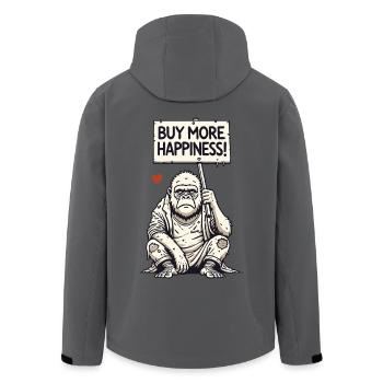 Satirischer Gorilla mit Schild: Kauft mehr Glück - Recycelte Männer Softshell-Jacke von Stanley/Stella - Anthrazit - Hinten - AI Model Male 185 light (185cm)