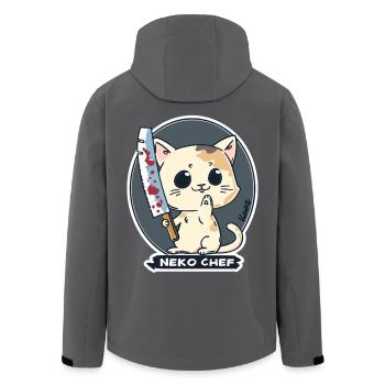 Neko Chef – Freche Katze mit Kochmesser - Recycelte Männer Softshell-Jacke von Stanley/Stella - Anthrazit - Hinten - AI Model Male 185 light (185cm)