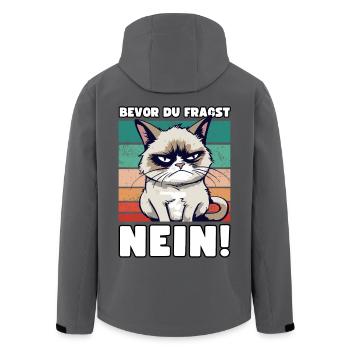 Grump Cat - Bevor Du Fragst Nein! Zynischer Spruch - Recycelte Männer Softshell-Jacke von Stanley/Stella - Anthrazit - Hinten - AI Model Male 185 light (185cm)