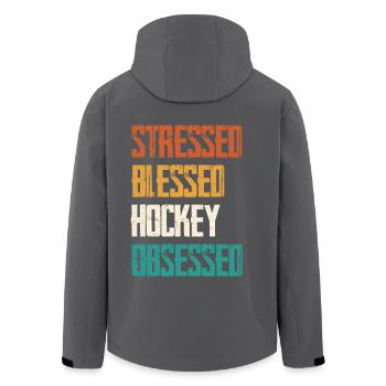 Gestresst Gesegnet Hockey Besessen - Recycelte Männer Softshell-Jacke von Stanley/Stella - Anthrazit - Hinten - AI Model Male 185 light (185cm)