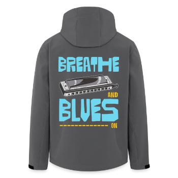 Blues On Mundharmonika - Recycelte Männer Softshell-Jacke von Stanley/Stella - Anthrazit - Hinten - AI Model Male 185 light (185cm)