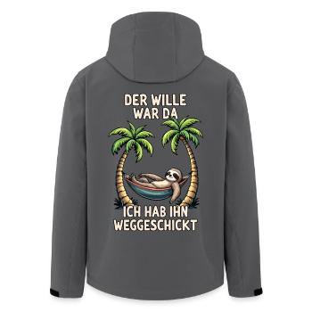 Faultier Spruch Langschläfer Statement Müde Büro - Recycelte Männer Softshell-Jacke von Stanley/Stella - Anthrazit - Hinten - AI Model Male 185 light (185cm)