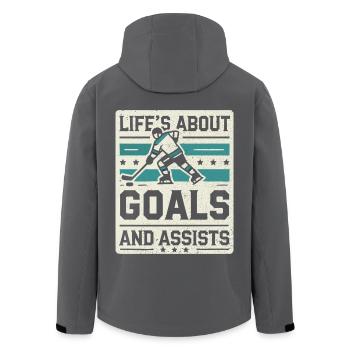 Eishockey, Eishockeyspieler - Life's About Goals - Recycelte Männer Softshell-Jacke von Stanley/Stella - Anthrazit - Hinten - AI Model Male 185 light (185cm)