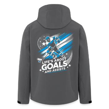 Eishockey, Eishockeyspieler - Life's About Goals - Recycelte Männer Softshell-Jacke von Stanley/Stella - Anthrazit - Hinten - AI Model Male 185 light (185cm)