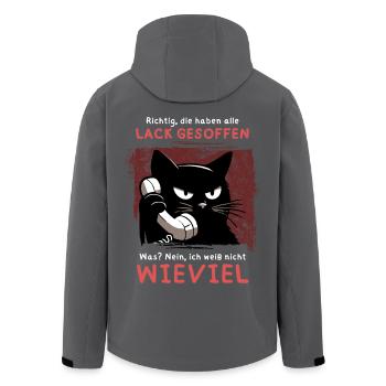 Lack gesoffen? Wieviel?! – Genervte Telefonkatze - Recycelte Männer Softshell-Jacke von Stanley/Stella - Anthrazit - Hinten - AI Model Male 185 light (185cm)