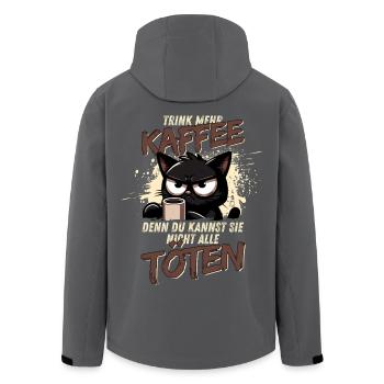 Trink mehr Kaffee – schwarzer Humor Katze - Recycelte Männer Softshell-Jacke von Stanley/Stella - Anthrazit - Hinten - AI Model Male 185 light (185cm)