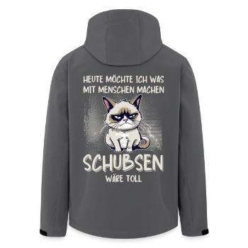 Menschen schubsen - Süße Grump Style Katze - Recycelte Männer Softshell-Jacke von Stanley/Stella - Anthrazit - Hinten - AI Model Male 185 light (185cm)
