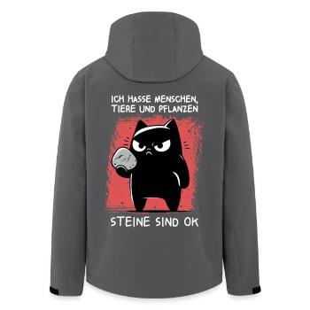 Wurfbereit – Schwarze Katze mit Stein - Recycelte Männer Softshell-Jacke von Stanley/Stella - Anthrazit - Hinten - AI Model Male 185 light (185cm)