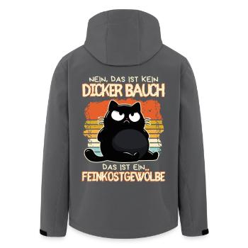 Feinkostgewölbe: Genervte schwarze Katze mit Bauch - Recycelte Männer Softshell-Jacke von Stanley/Stella - Anthrazit - Hinten - AI Model Male 185 light (185cm)