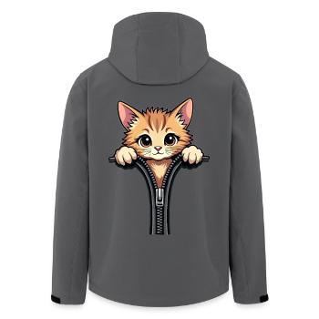 Neugierige Katze hinter einem Reißverschluss - Recycelte Männer Softshell-Jacke von Stanley/Stella - Anthrazit - Hinten - AI Model Male 185 light (185cm)