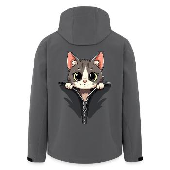 Neugierige Katze hinter einem Reißverschluss - Recycelte Männer Softshell-Jacke von Stanley/Stella - Anthrazit - Hinten - AI Model Male 185 light (185cm)