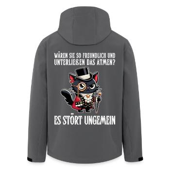 Ihr Atmen stört – Zynische Katze im Adel-Look - Recycelte Männer Softshell-Jacke von Stanley/Stella - Anthrazit - Hinten - AI Model Male 185 light (185cm)