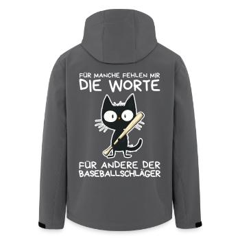Schwarze Katze mit frechem Spruch & Schläger - Recycelte Männer Softshell-Jacke von Stanley/Stella - Anthrazit - Hinten - AI Model Male 185 light (185cm)