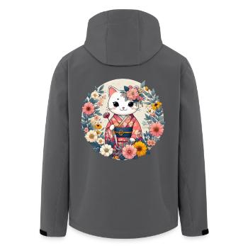 Kimono Katze mit Blumen - Recycelte Männer Softshell-Jacke von Stanley/Stella - Anthrazit - Hinten - AI Model Male 185 light (185cm)