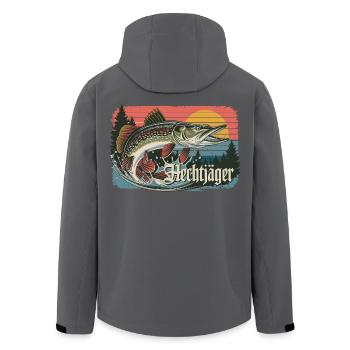Hechtjäger Retro Angeln Vintage Raubfisch Angler - Recycelte Männer Softshell-Jacke von Stanley/Stella - Anthrazit - Hinten - AI Model Male 185 light (185cm)