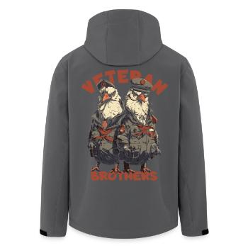 Cartoon Huhn: Rooster, Soldat, Veteran, Brüder - Recycelte Männer Softshell-Jacke von Stanley/Stella - Anthrazit - Hinten - AI Model Male 185 light (185cm)