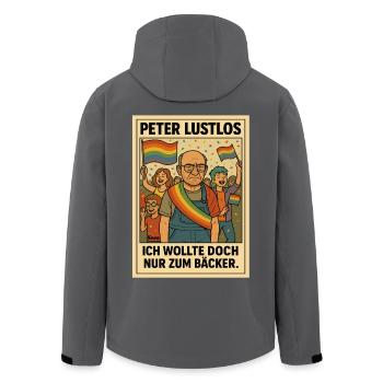 Peter Lustlos: Ich wollte doch nur zum Bäcker - Recycelte Männer Softshell-Jacke von Stanley/Stella - Anthrazit - Hinten - AI Model Male 185 light (185cm)